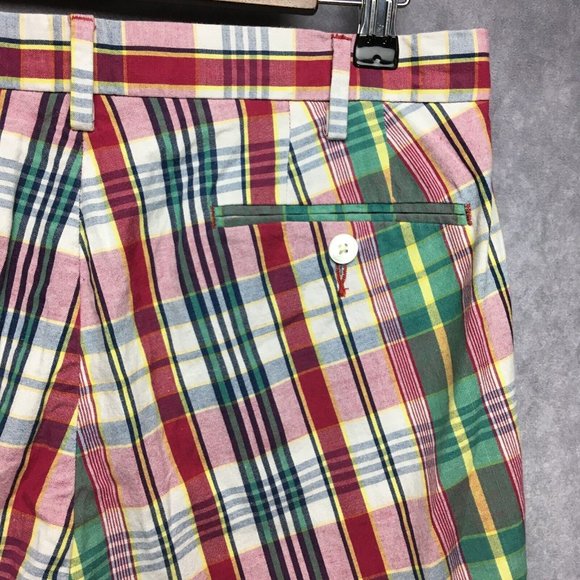 Polo Mens Plaid‎ India Madras Shorts sz 32 Red Green Classic Fit Cotton Quilted - Picture 7 of 9